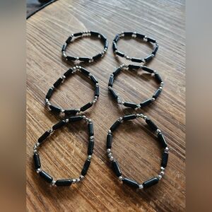 Elegant Black and Silver Beaded Bracelet Set